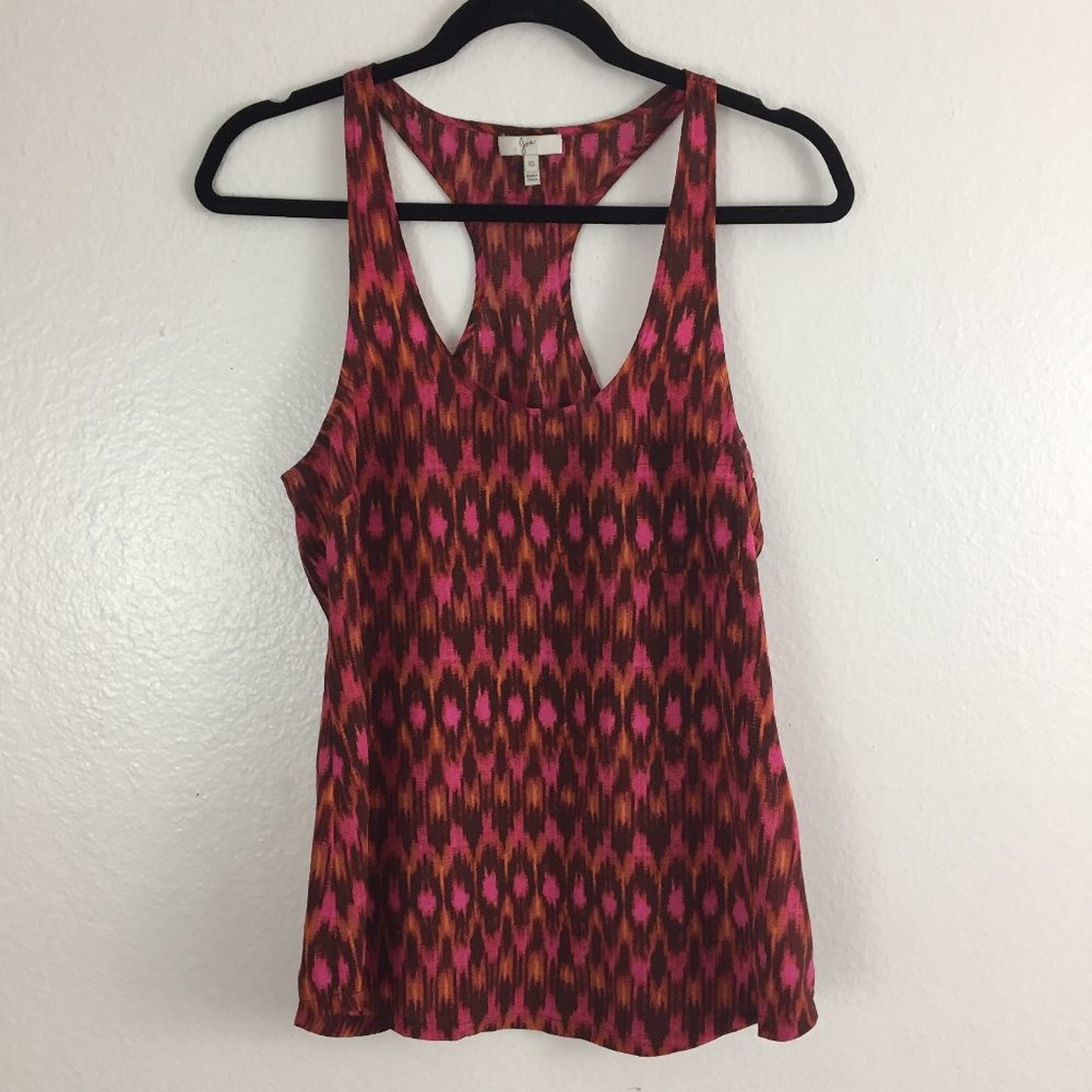 JOIE Rust Orange Pink Print 100% Silk Sleeveless Racerback Top